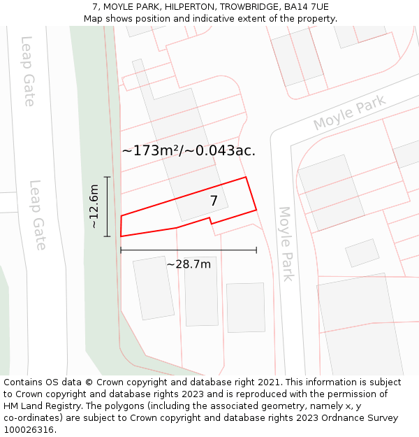 7, MOYLE PARK, HILPERTON, TROWBRIDGE, BA14 7UE: Plot and title map