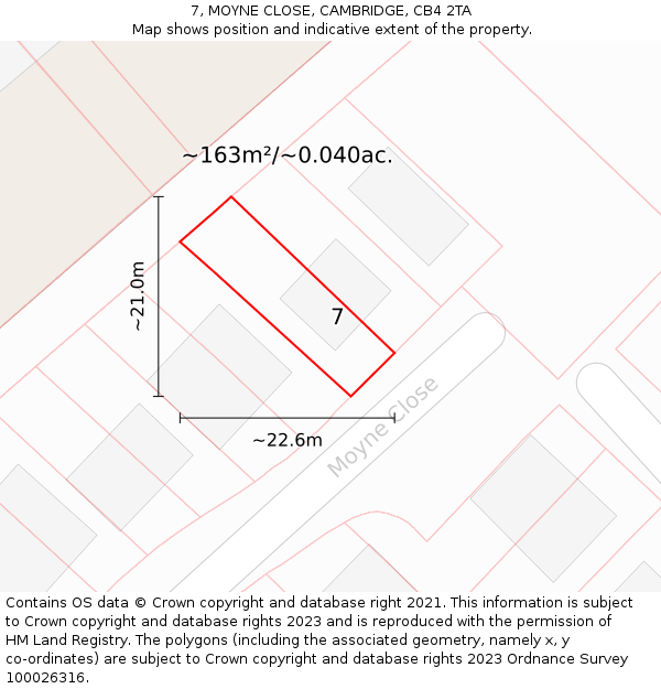 7, MOYNE CLOSE, CAMBRIDGE, CB4 2TA: Plot and title map