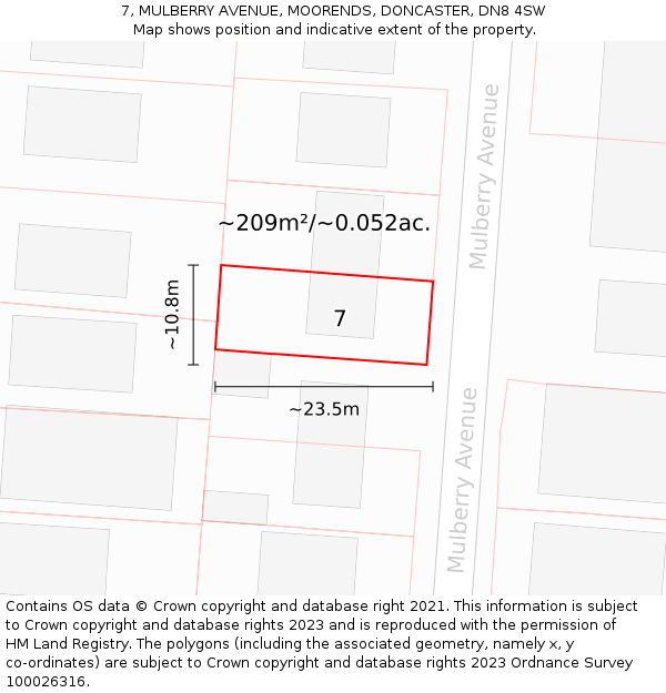 7, MULBERRY AVENUE, MOORENDS, DONCASTER, DN8 4SW: Plot and title map