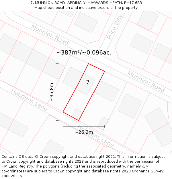 7, MUNNION ROAD, ARDINGLY, HAYWARDS HEATH, RH17 6RR: Plot and title map