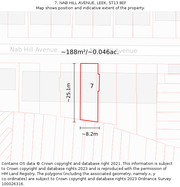 7, NAB HILL AVENUE, LEEK, ST13 8EF: Plot and title map