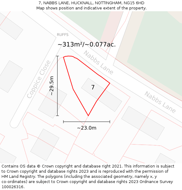 7, NABBS LANE, HUCKNALL, NOTTINGHAM, NG15 6HD: Plot and title map