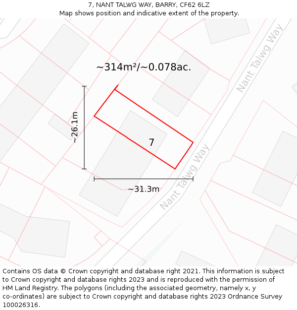 7, NANT TALWG WAY, BARRY, CF62 6LZ: Plot and title map