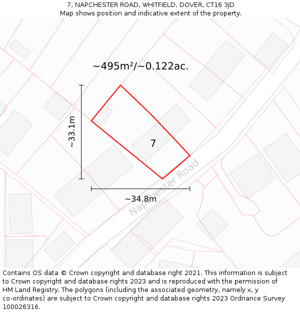 7, NAPCHESTER ROAD, WHITFIELD, DOVER, CT16 3JD: Plot and title map