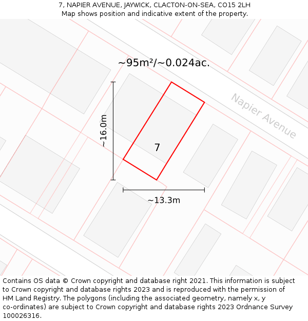 7, NAPIER AVENUE, JAYWICK, CLACTON-ON-SEA, CO15 2LH: Plot and title map