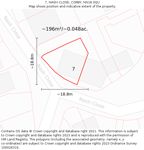 7, NASH CLOSE, CORBY, NN18 0QU: Plot and title map