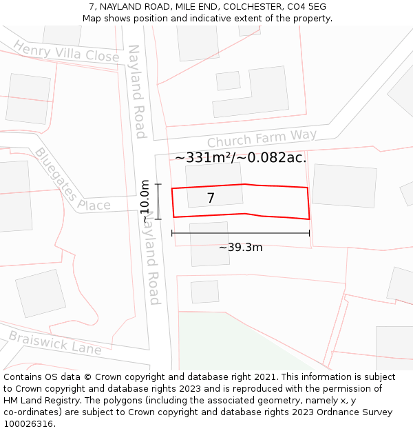 7, NAYLAND ROAD, MILE END, COLCHESTER, CO4 5EG: Plot and title map