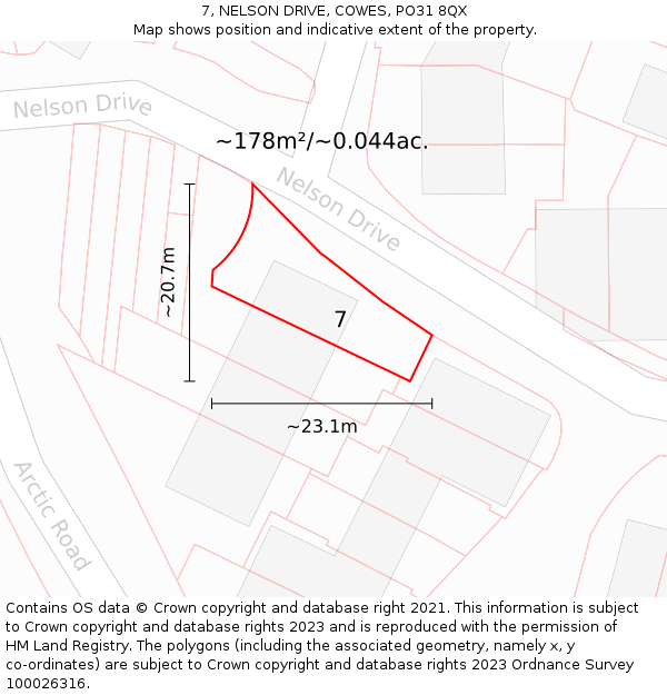 7, NELSON DRIVE, COWES, PO31 8QX: Plot and title map