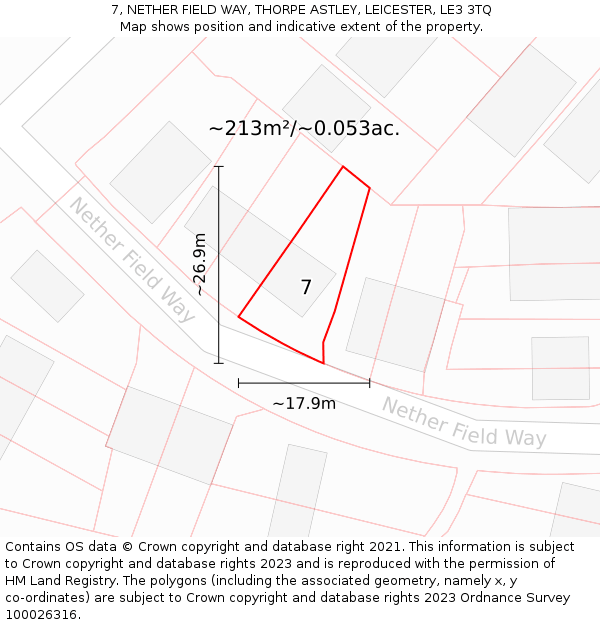 7, NETHER FIELD WAY, THORPE ASTLEY, LEICESTER, LE3 3TQ: Plot and title map