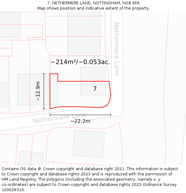 7, NETHERMERE LANE, NOTTINGHAM, NG8 6FA: Plot and title map