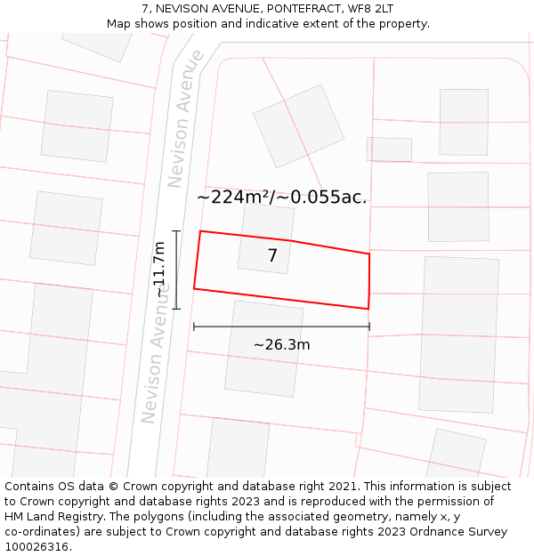 7, NEVISON AVENUE, PONTEFRACT, WF8 2LT: Plot and title map