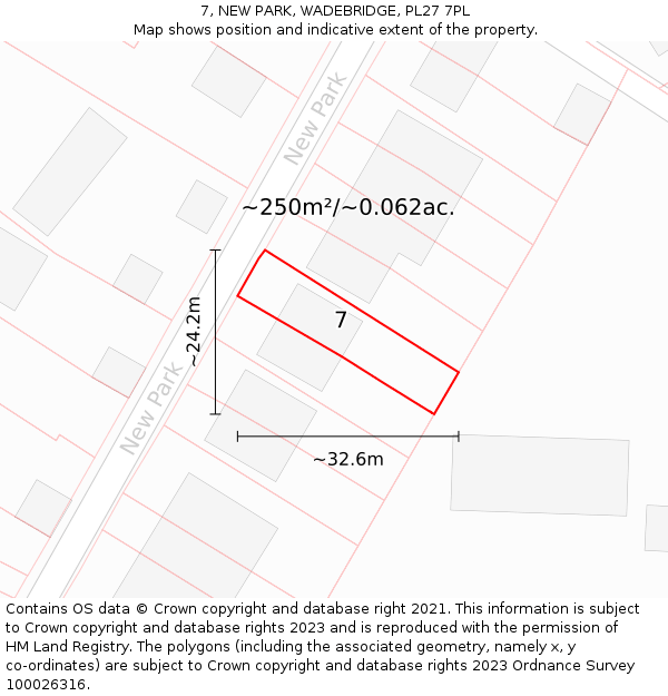 7, NEW PARK, WADEBRIDGE, PL27 7PL: Plot and title map