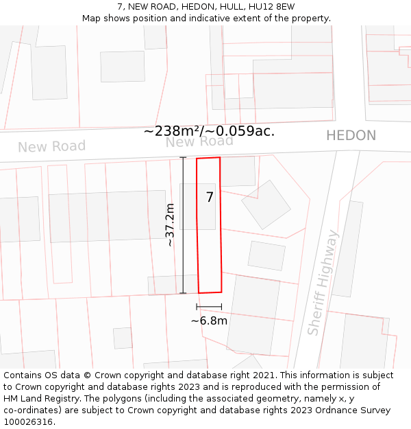 7, NEW ROAD, HEDON, HULL, HU12 8EW: Plot and title map