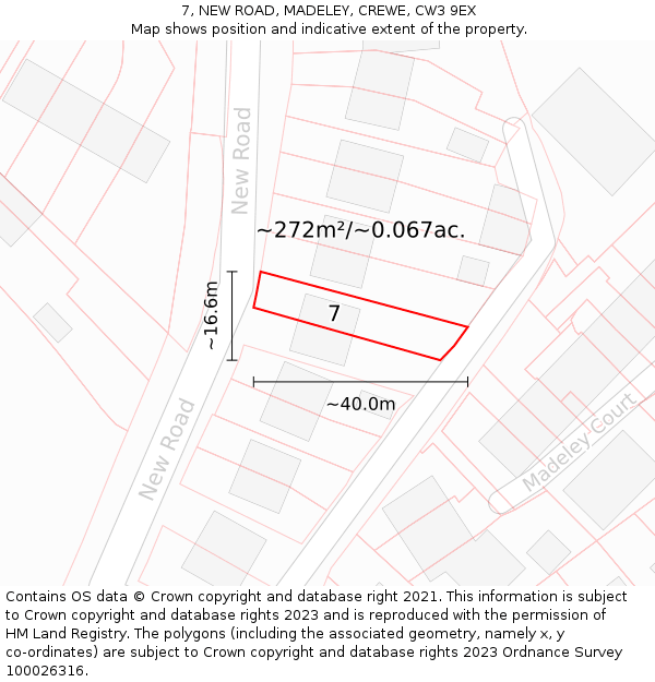 7, NEW ROAD, MADELEY, CREWE, CW3 9EX: Plot and title map