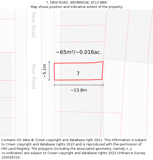 7, NEW ROAD, WEYBRIDGE, KT13 9BW: Plot and title map