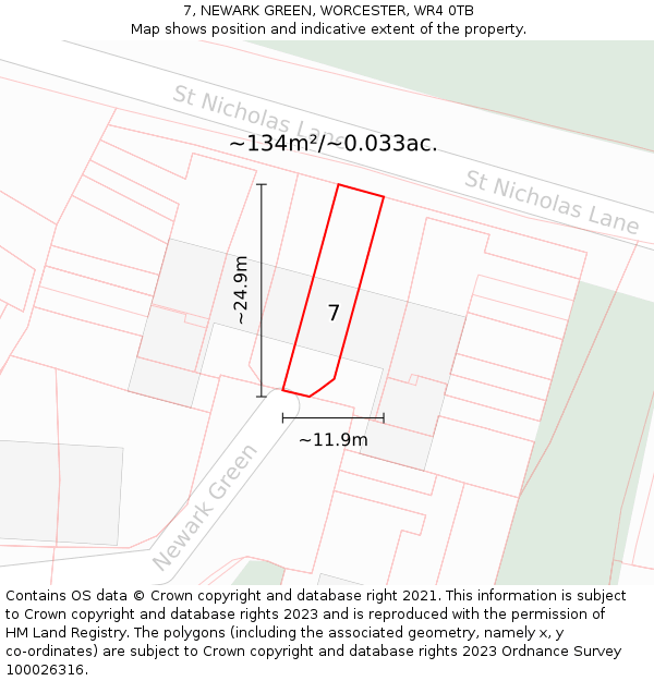 7, NEWARK GREEN, WORCESTER, WR4 0TB: Plot and title map