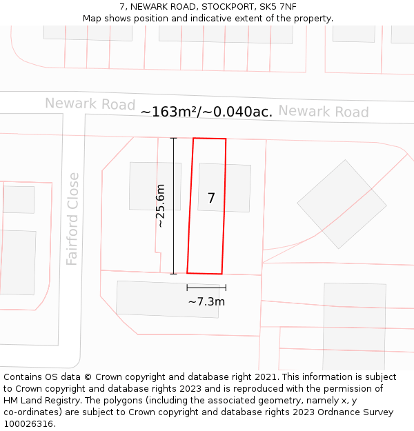 7, NEWARK ROAD, STOCKPORT, SK5 7NF: Plot and title map