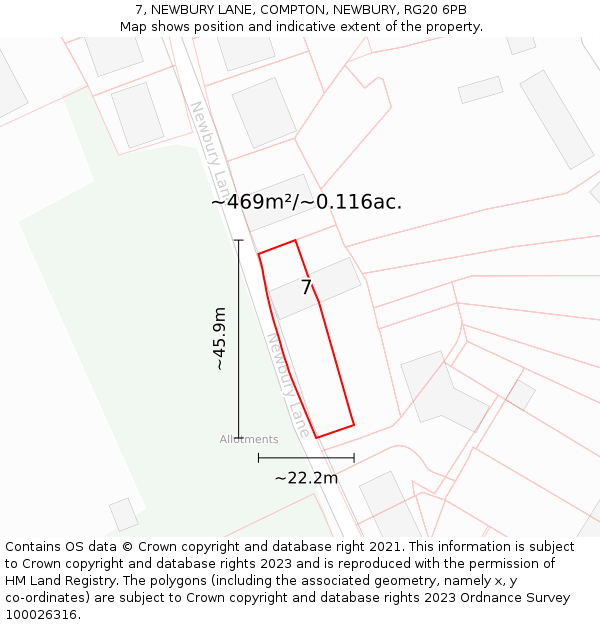 7, NEWBURY LANE, COMPTON, NEWBURY, RG20 6PB: Plot and title map