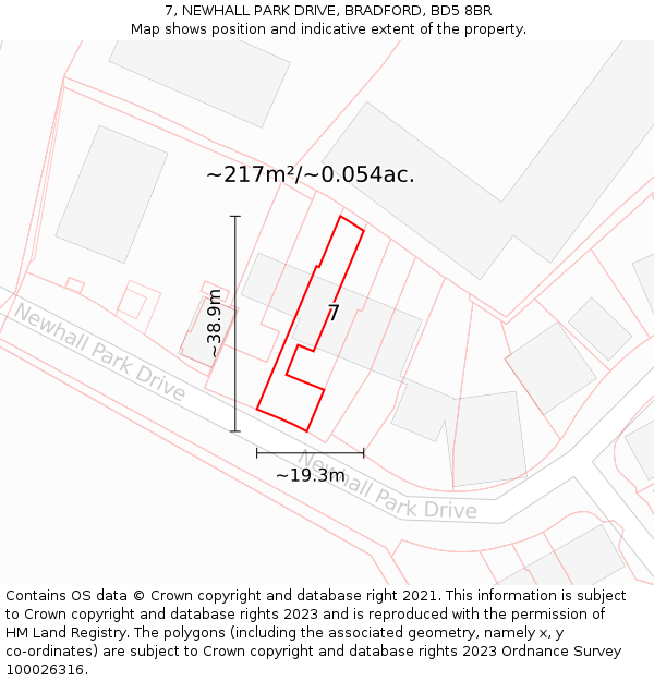 7, NEWHALL PARK DRIVE, BRADFORD, BD5 8BR: Plot and title map