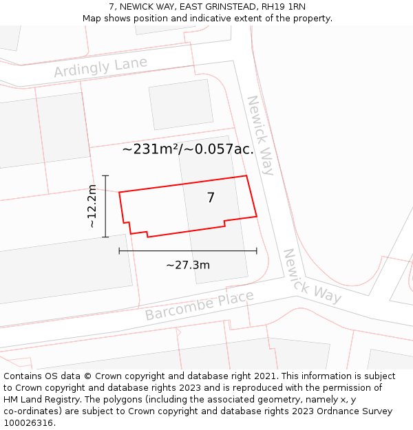 7, NEWICK WAY, EAST GRINSTEAD, RH19 1RN: Plot and title map