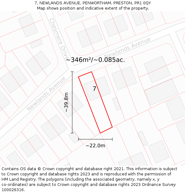 7, NEWLANDS AVENUE, PENWORTHAM, PRESTON, PR1 0QY: Plot and title map