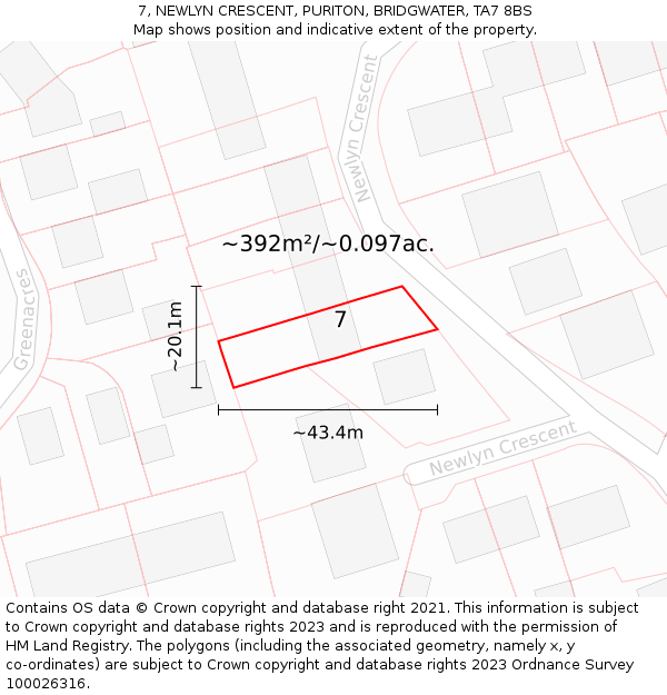 7, NEWLYN CRESCENT, PURITON, BRIDGWATER, TA7 8BS: Plot and title map