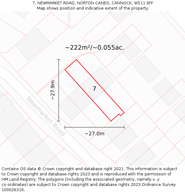 7, NEWMARKET ROAD, NORTON CANES, CANNOCK, WS11 9FF: Plot and title map