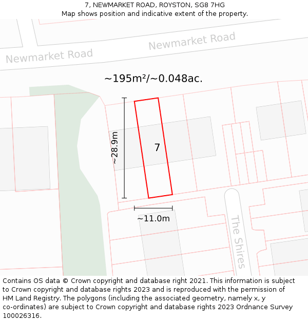 7, NEWMARKET ROAD, ROYSTON, SG8 7HG: Plot and title map