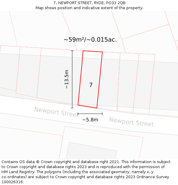 7, NEWPORT STREET, RYDE, PO33 2QB: Plot and title map