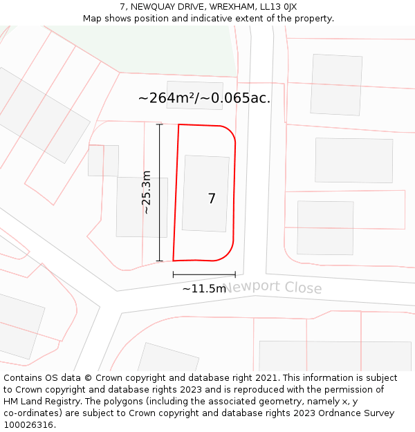 7, NEWQUAY DRIVE, WREXHAM, LL13 0JX: Plot and title map