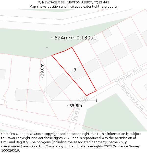 7, NEWTAKE RISE, NEWTON ABBOT, TQ12 4AS: Plot and title map