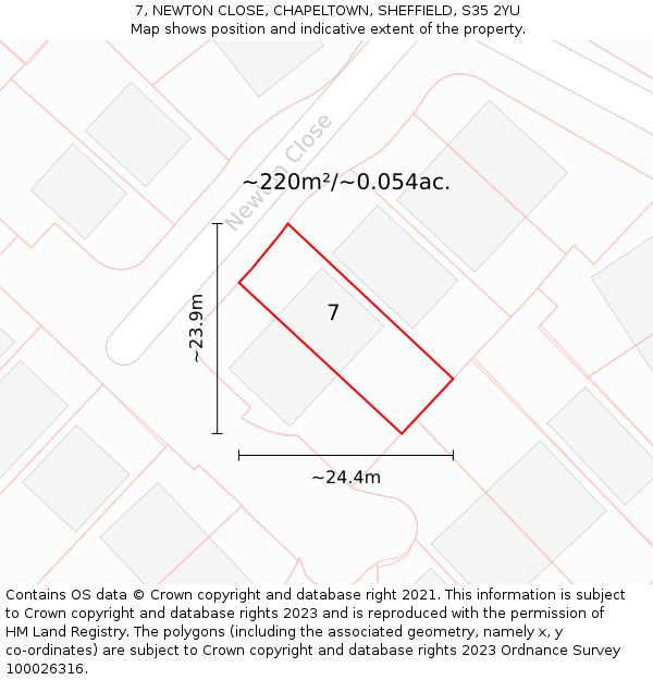 7, NEWTON CLOSE, CHAPELTOWN, SHEFFIELD, S35 2YU: Plot and title map