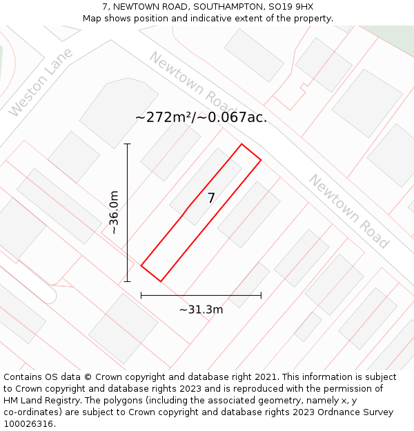 7, NEWTOWN ROAD, SOUTHAMPTON, SO19 9HX: Plot and title map