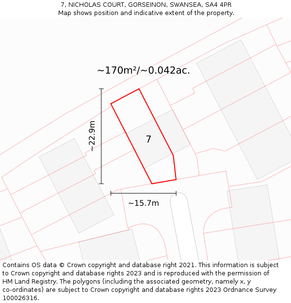 7, NICHOLAS COURT, GORSEINON, SWANSEA, SA4 4PR: Plot and title map