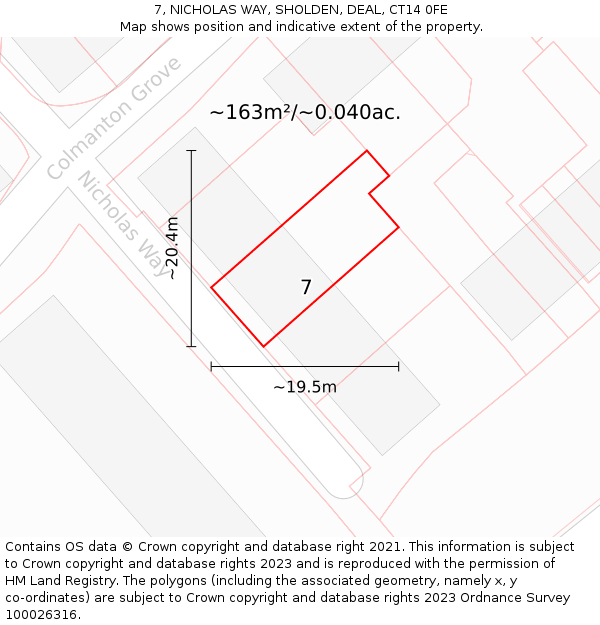 7, NICHOLAS WAY, SHOLDEN, DEAL, CT14 0FE: Plot and title map