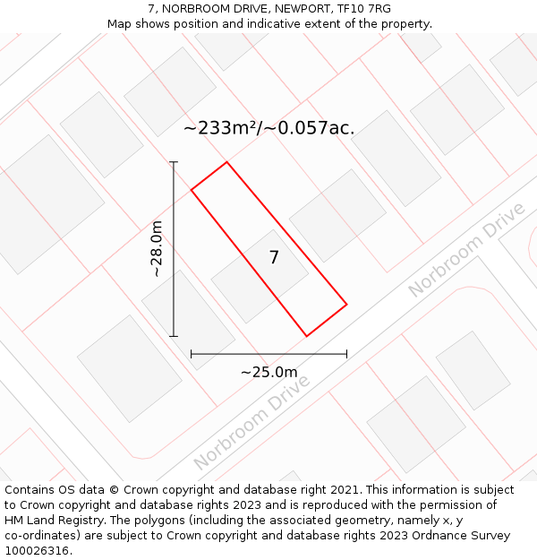 7, NORBROOM DRIVE, NEWPORT, TF10 7RG: Plot and title map