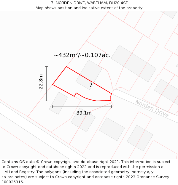 7, NORDEN DRIVE, WAREHAM, BH20 4SF: Plot and title map