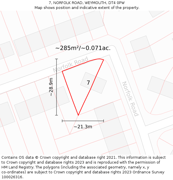 7, NORFOLK ROAD, WEYMOUTH, DT4 0PW: Plot and title map