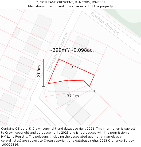 7, NORLEANE CRESCENT, RUNCORN, WA7 5ER: Plot and title map