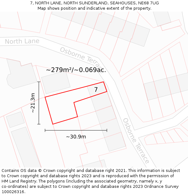 7, NORTH LANE, NORTH SUNDERLAND, SEAHOUSES, NE68 7UG: Plot and title map