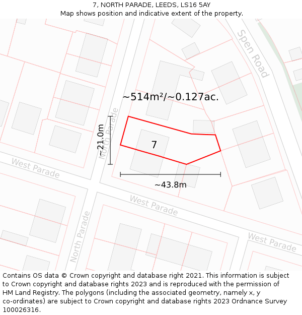 7, NORTH PARADE, LEEDS, LS16 5AY: Plot and title map