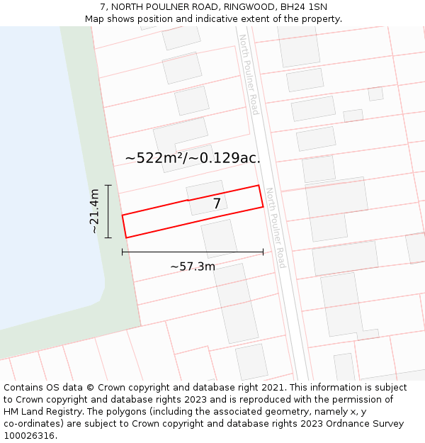 7, NORTH POULNER ROAD, RINGWOOD, BH24 1SN: Plot and title map