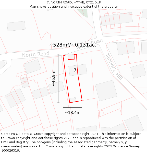 7, NORTH ROAD, HYTHE, CT21 5UF: Plot and title map