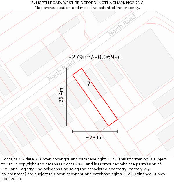 7, NORTH ROAD, WEST BRIDGFORD, NOTTINGHAM, NG2 7NG: Plot and title map