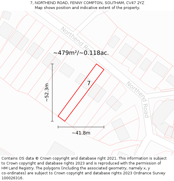 7, NORTHEND ROAD, FENNY COMPTON, SOUTHAM, CV47 2YZ: Plot and title map