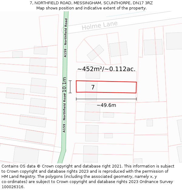 7, NORTHFIELD ROAD, MESSINGHAM, SCUNTHORPE, DN17 3RZ: Plot and title map