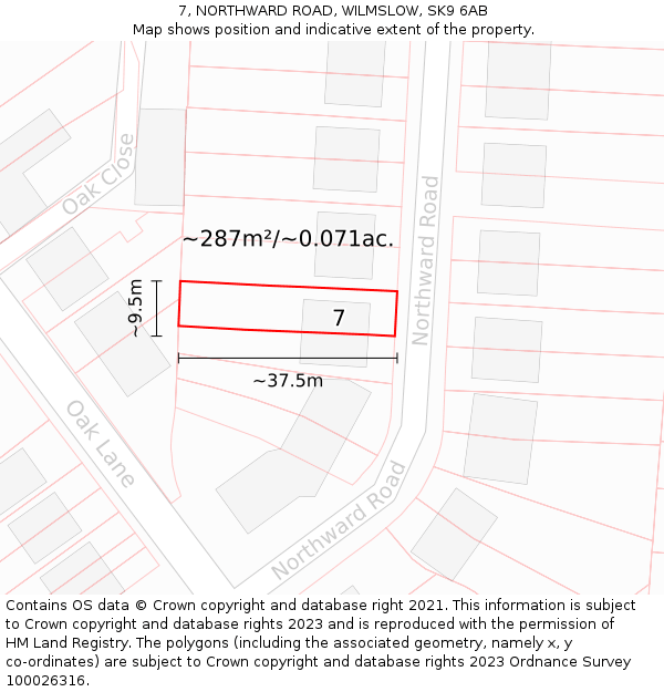 7, NORTHWARD ROAD, WILMSLOW, SK9 6AB: Plot and title map