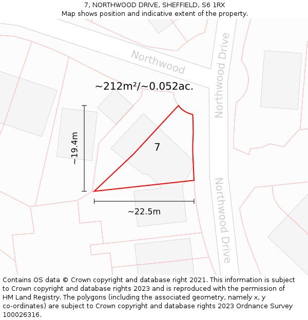 7, NORTHWOOD DRIVE, SHEFFIELD, S6 1RX: Plot and title map