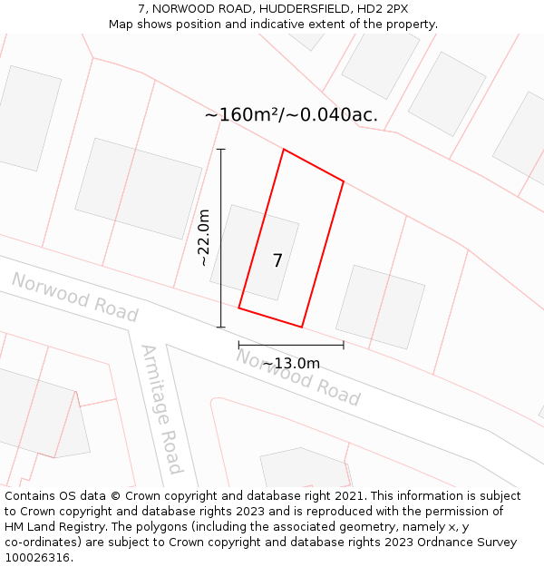 7, NORWOOD ROAD, HUDDERSFIELD, HD2 2PX: Plot and title map