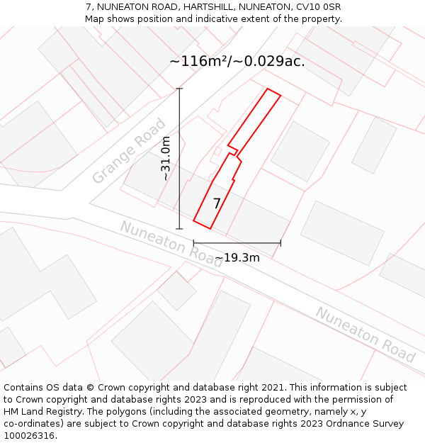 7, NUNEATON ROAD, HARTSHILL, NUNEATON, CV10 0SR: Plot and title map